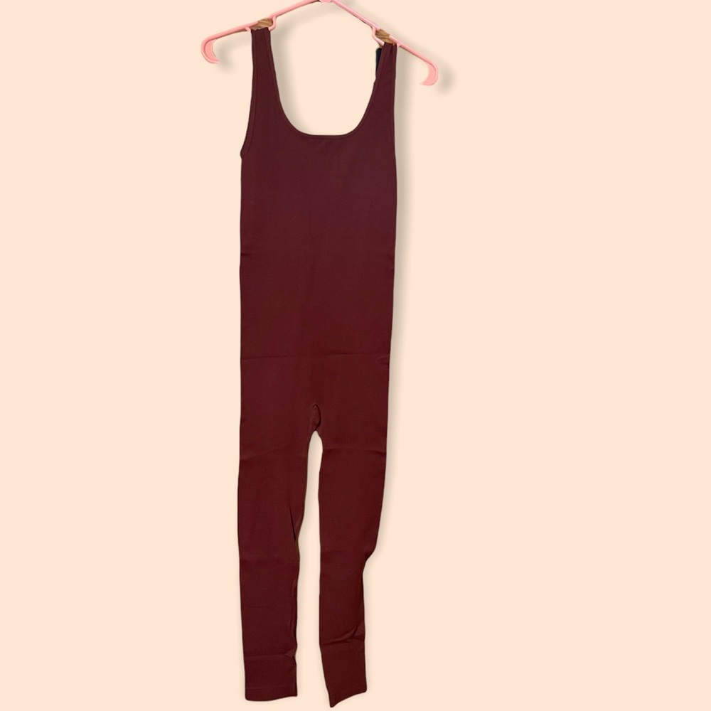 New Ribbed Jumpsuit Catsuit Bodysuit Spiced Red Apple - Picture 9 of 14